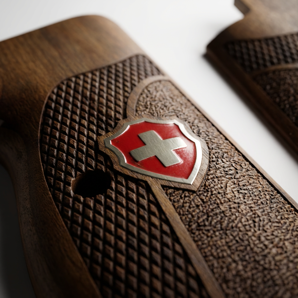 Sig P210 Grips - Swiss Cross Duo Texture (Red) | Dark Walnut