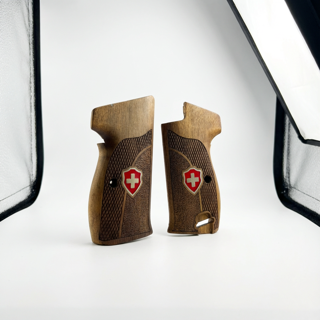 Sig P210 Grips - Swiss Cross Duo Texture (Red) | Dark Walnut