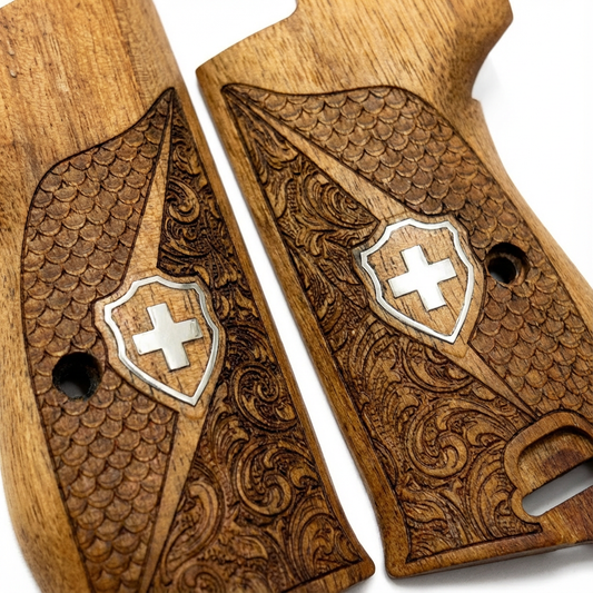 Sig P210 Grips - Swiss Cross FishScale and Floral (Silver)