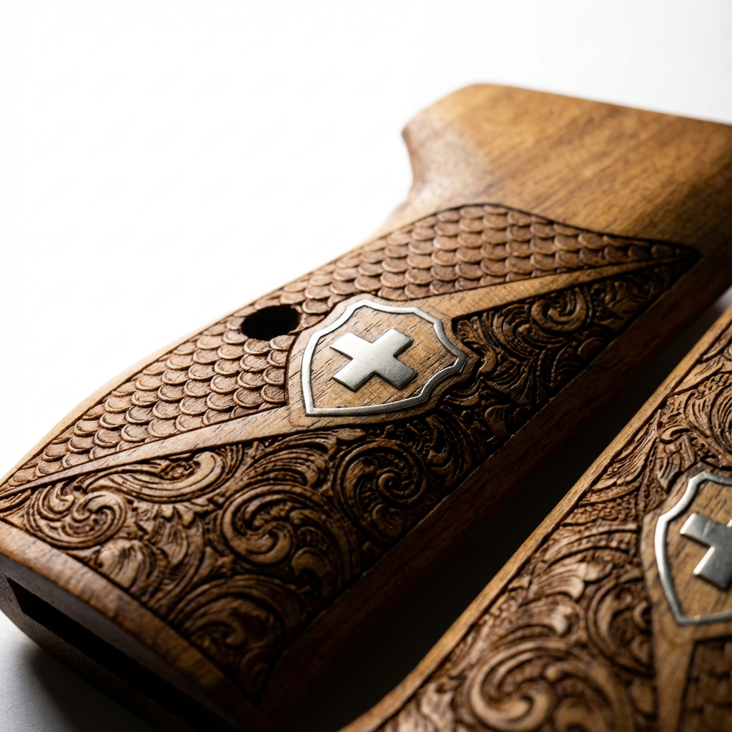 Sig P210 Grips - Swiss Cross FishScale and Floral (Silver)