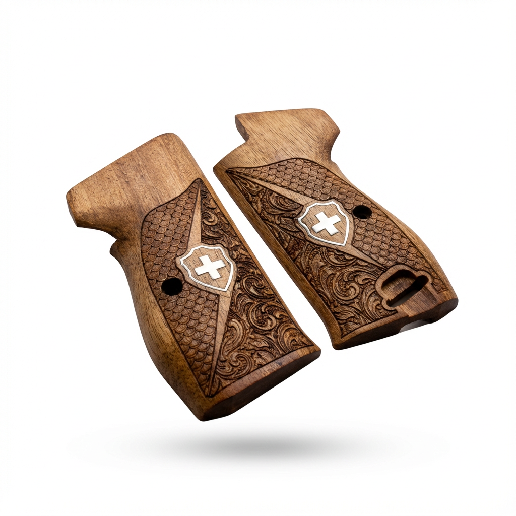 Sig P210 Grips - Swiss Cross FishScale and Floral (Silver)