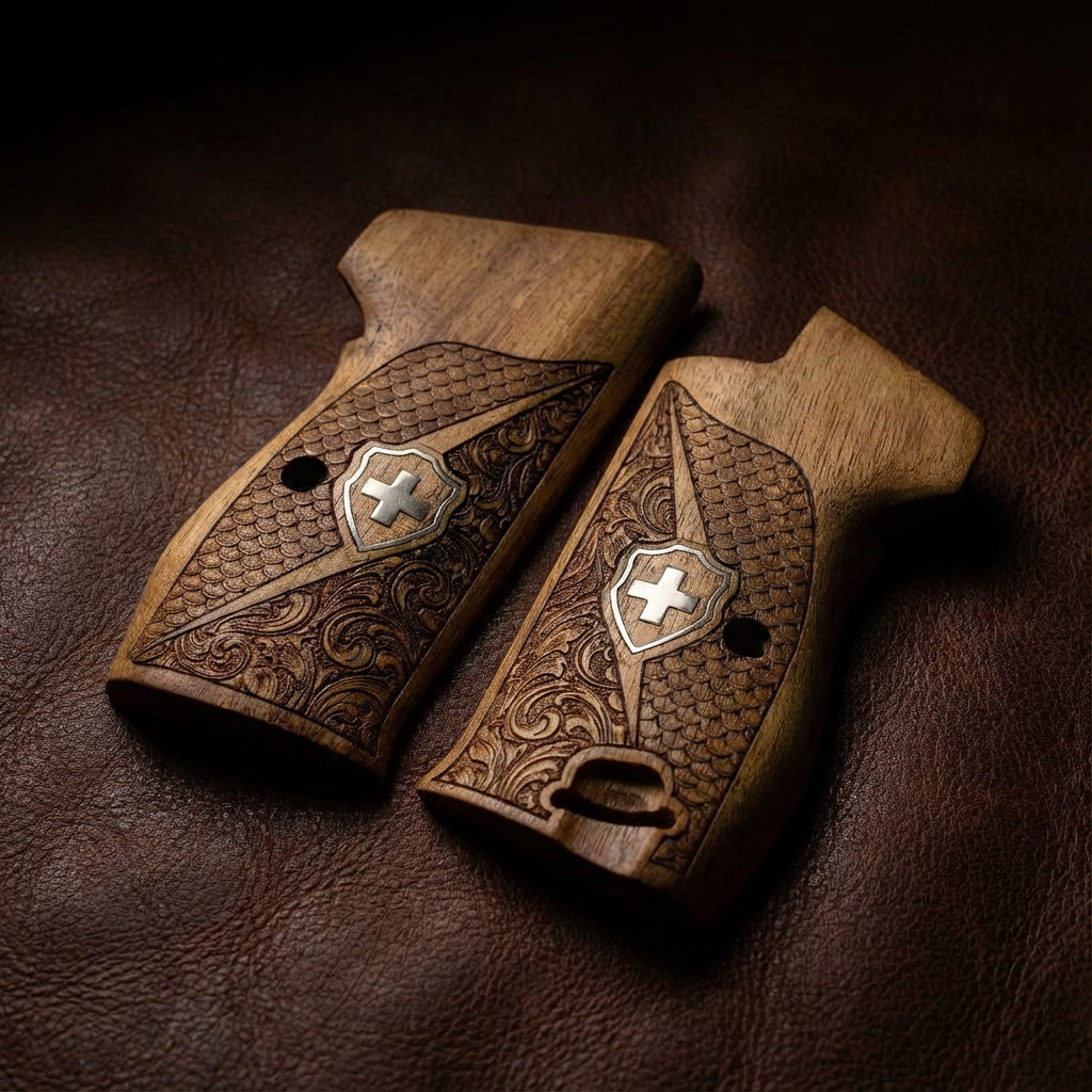 Sig P210 Grips - Swiss Cross FishScale and Floral (Silver)