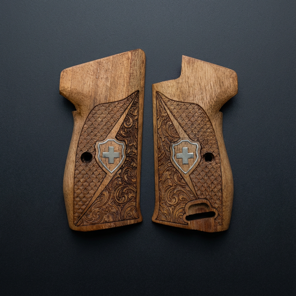 Sig P210 Grips - Swiss Cross FishScale and Floral (Silver)