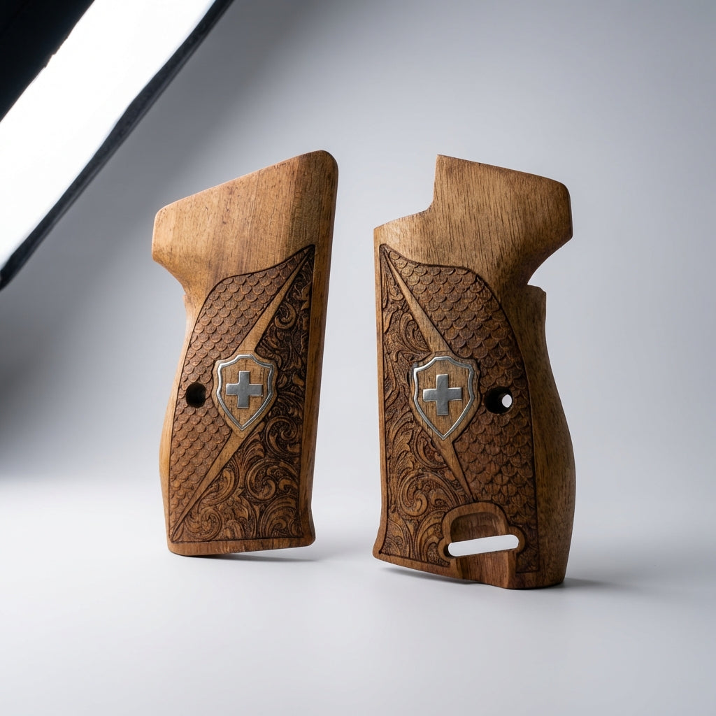 Sig P210 Grips - Swiss Cross FishScale and Floral (Silver)