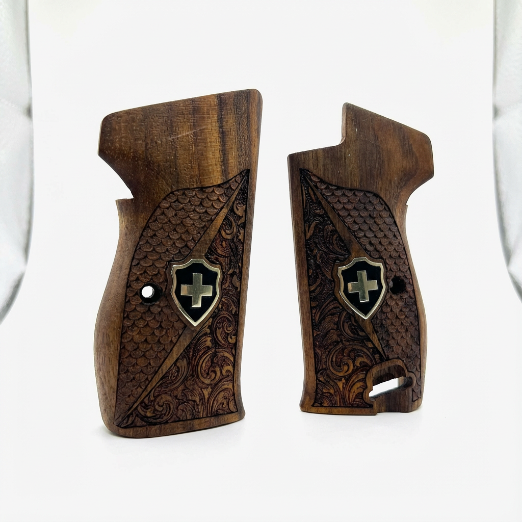 Sig P210 Grips - Swiss Cross FishScale and Floral (Black)