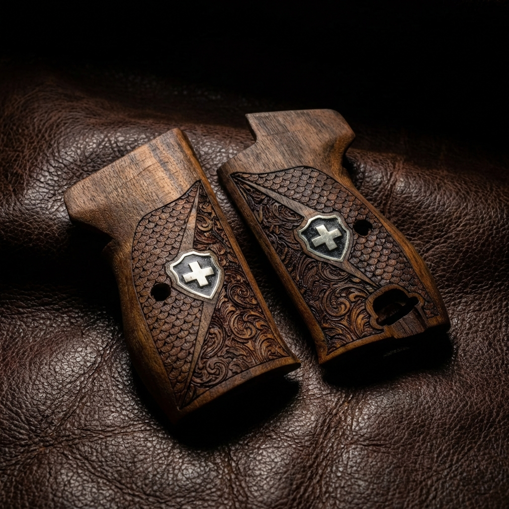 Sig P210 Grips - Swiss Cross FishScale and Floral (Black)