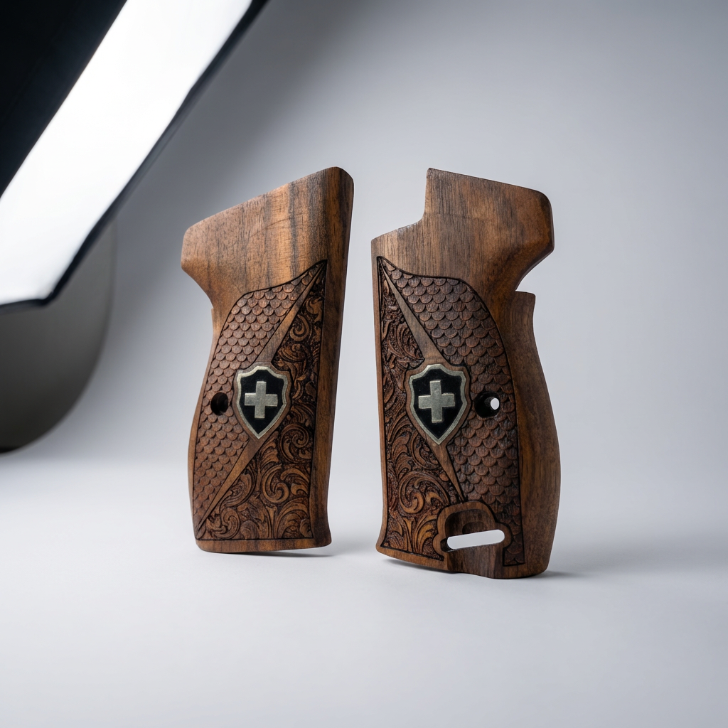 Sig P210 Grips - Swiss Cross FishScale and Floral (Black)