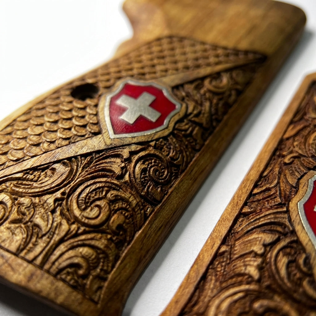 Sig P210 Grips - Swiss Cross FishScale and Floral (Red)