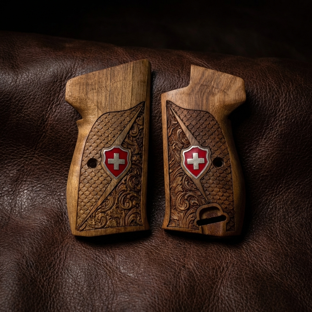 Sig P210 Grips - Swiss Cross FishScale and Floral (Red)