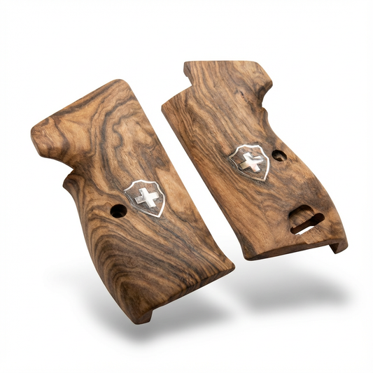 Sig P210 Grips - Exhibition Walnut Swiss Cross (Silver)