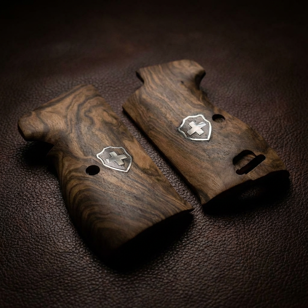 Sig P210 Grips - Exhibition Walnut Swiss Cross (Silver)