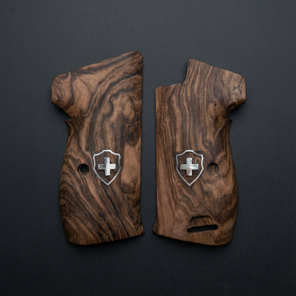 Sig P210 Grips - Exhibition Walnut Swiss Cross (Silver)