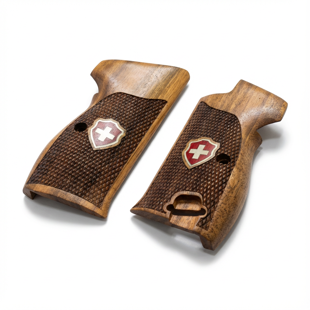 Sig P210 Grips - Checkered Swiss Cross (Red)