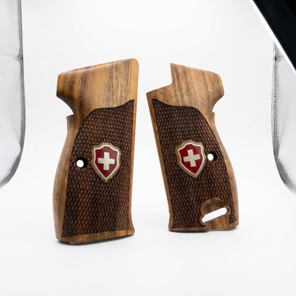 Sig P210 Grips - Checkered Swiss Cross (Red)