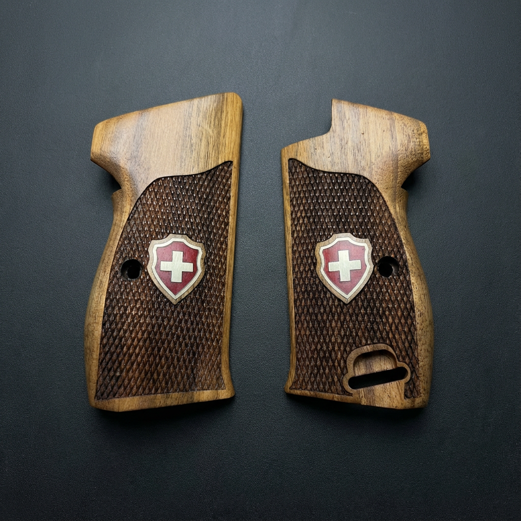 Sig P210 Grips - Checkered Swiss Cross (Red)
