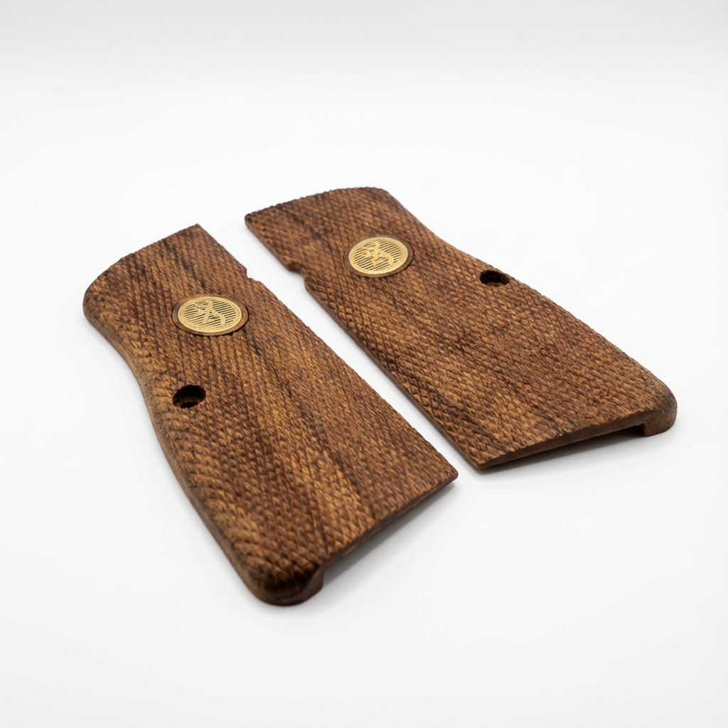 Browning Hi-Power Grips - Checkered Gold Medallion