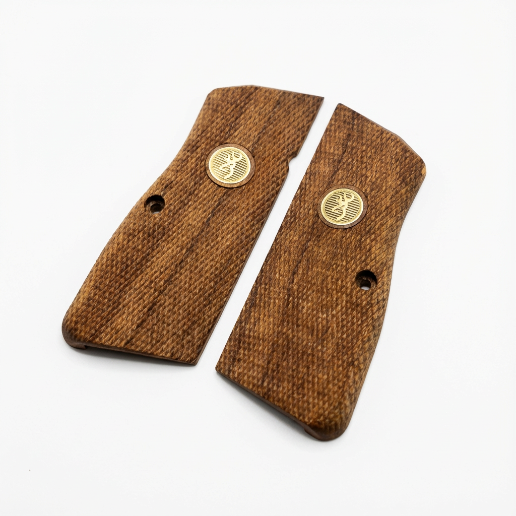 Browning Hi-Power Grips - Checkered Gold Medallion