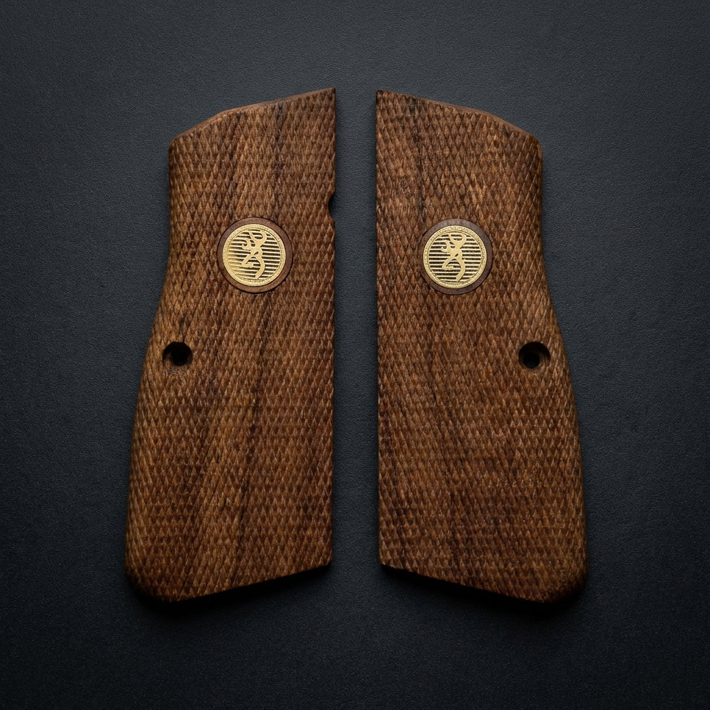 Browning Hi-Power Grips - Checkered Gold Medallion