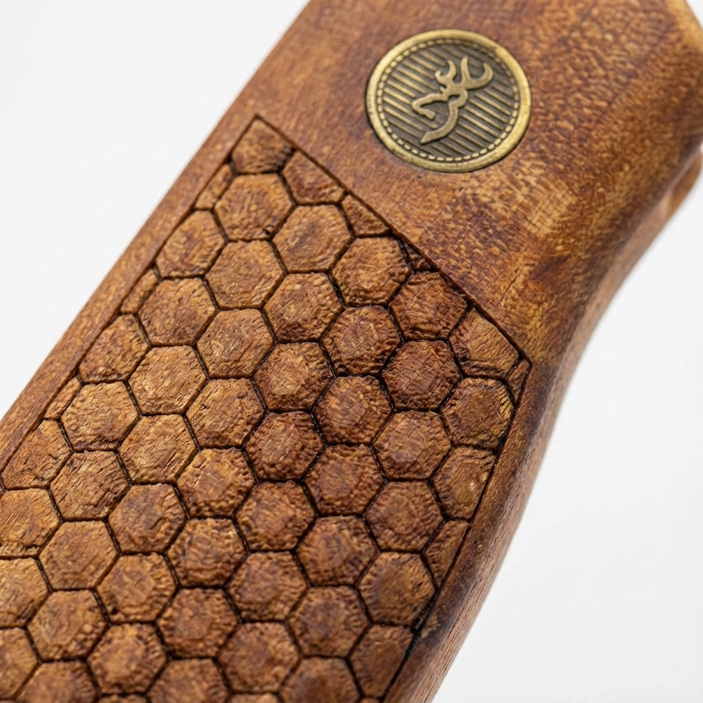 Browning Hi-Power Grips - Half Hex Texture Gold Medallion