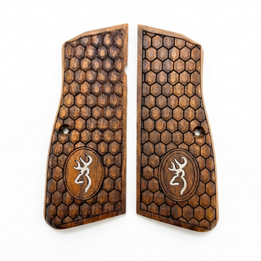 Browning Hi-Power Grips - Hex Texture Silver Inlay