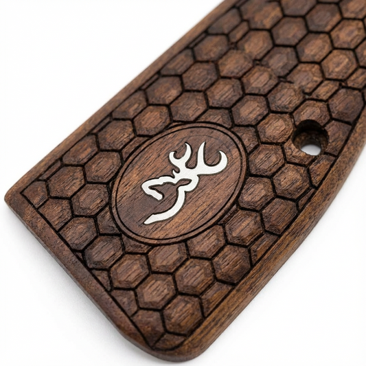 Browning Hi-Power Grips - Hex Texture Silver Inlay