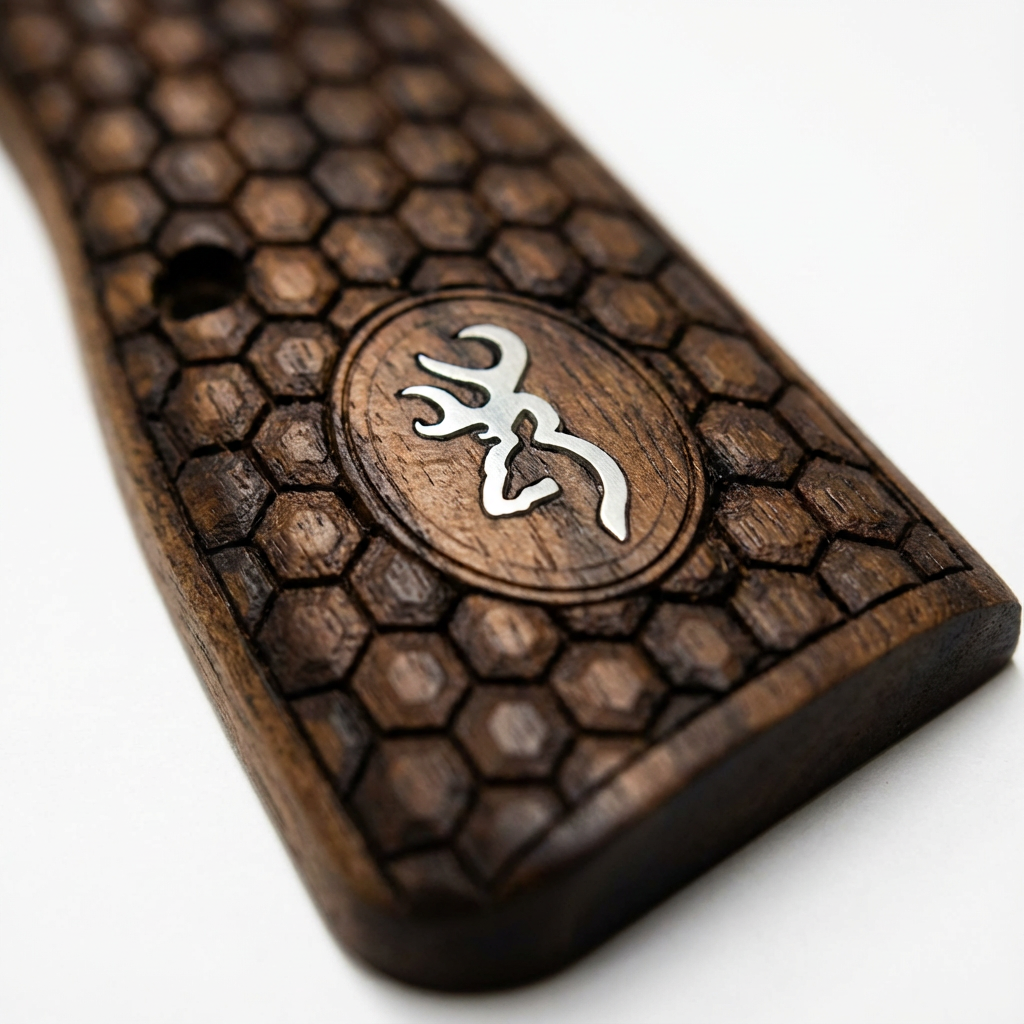 Browning Hi-Power Grips - Hex Texture Silver Inlay