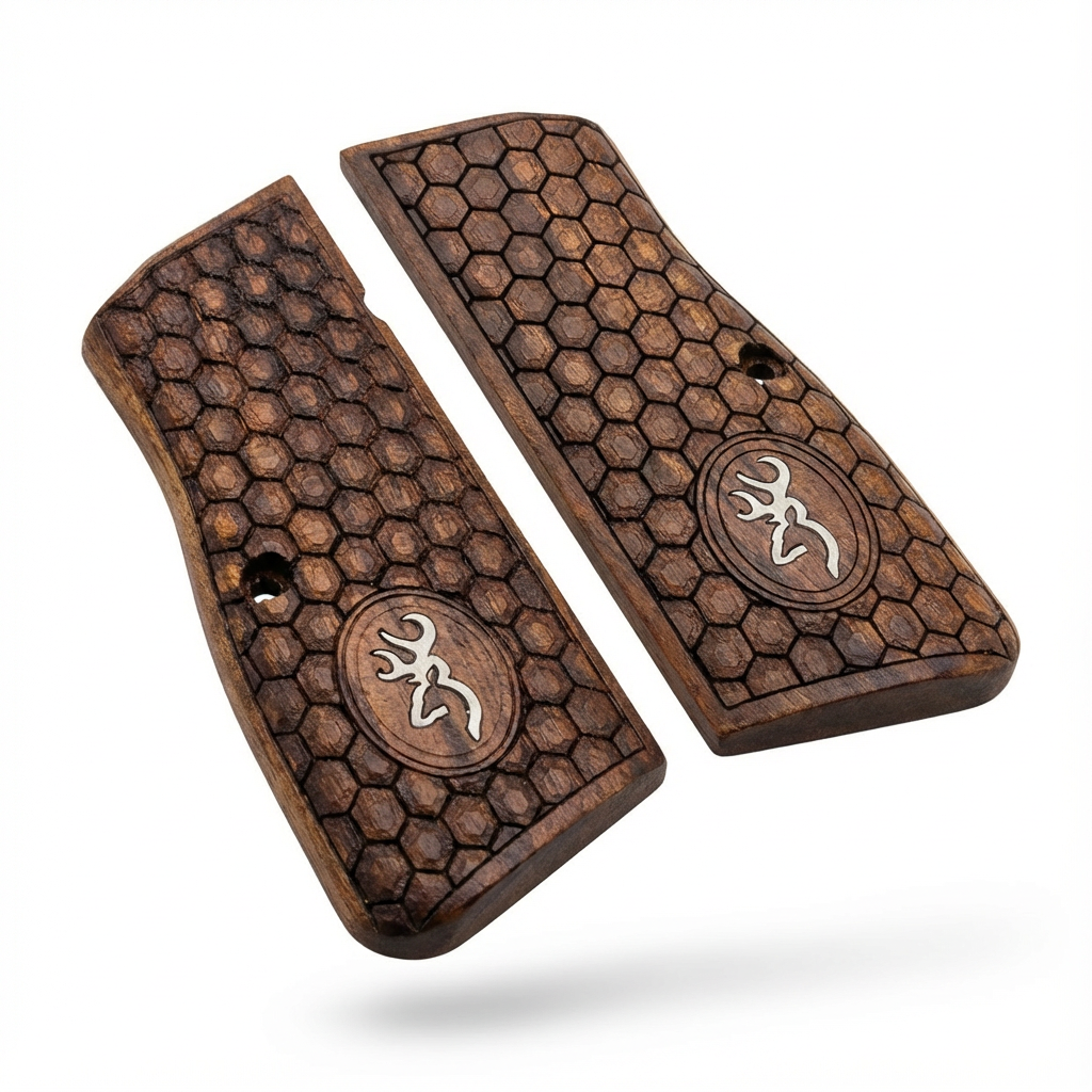 Browning Hi-Power Grips - Hex Texture Silver Inlay