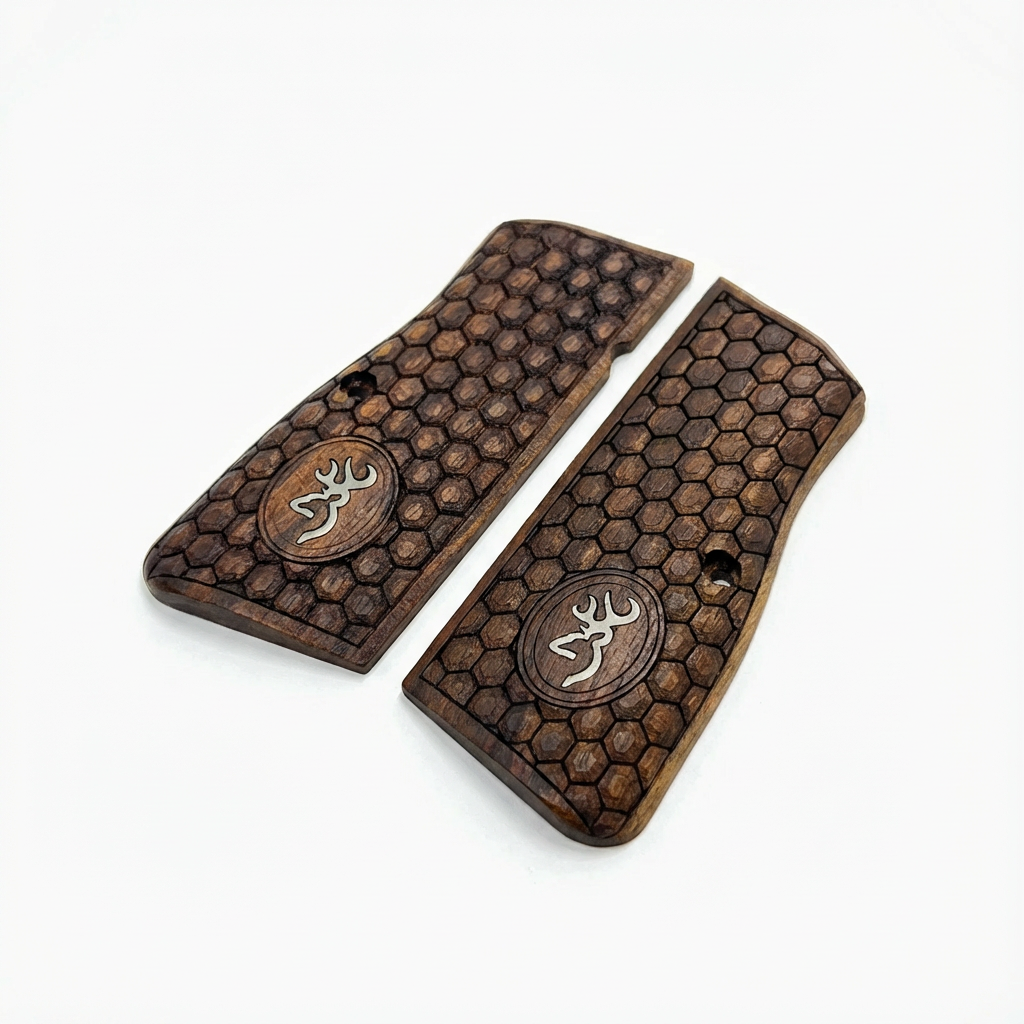 Browning Hi-Power Grips - Hex Texture Silver Inlay