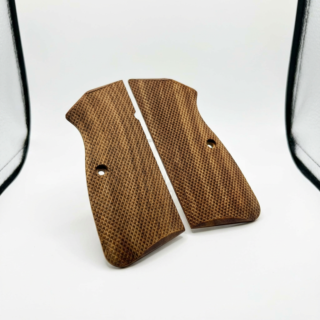 Browning Hi-Power Grips - Full Checkered Light Walnut