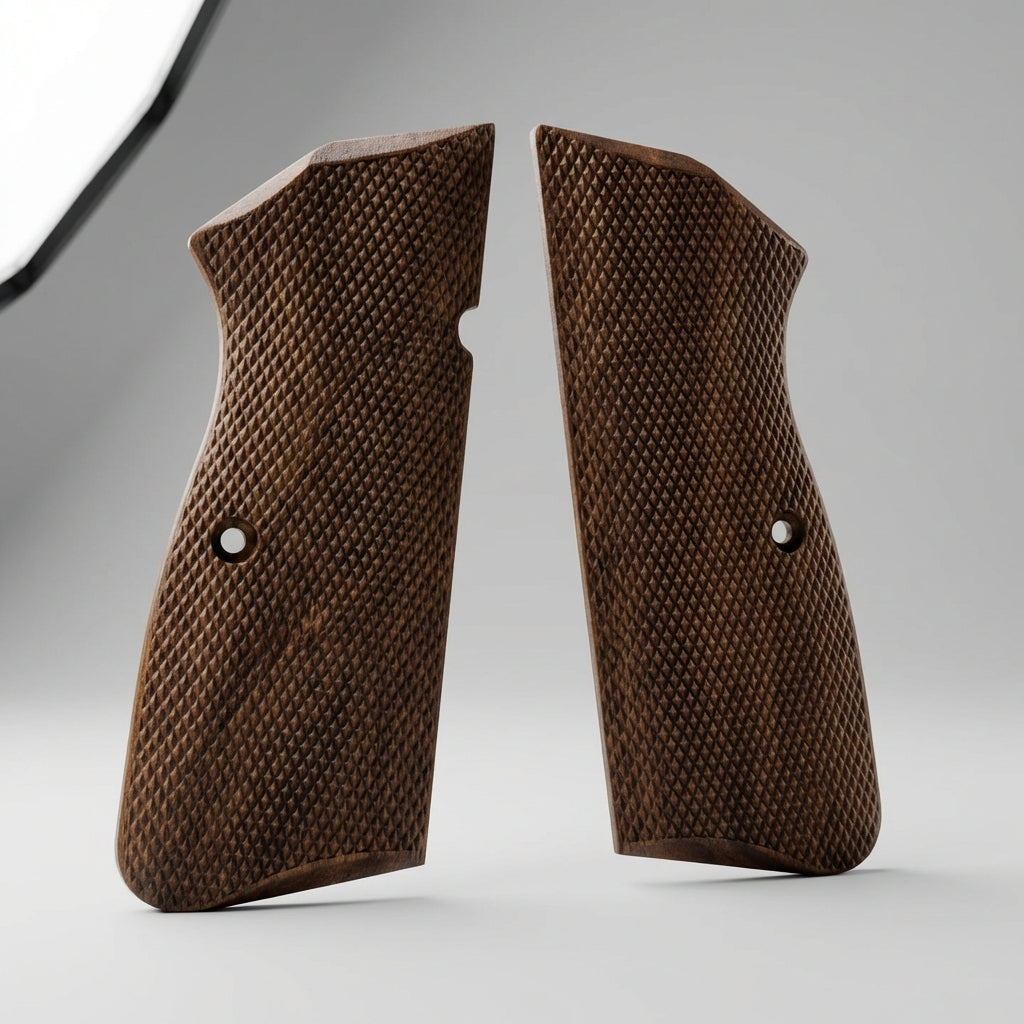 Browning Hi-Power Grips - Full Checkered Light Walnut