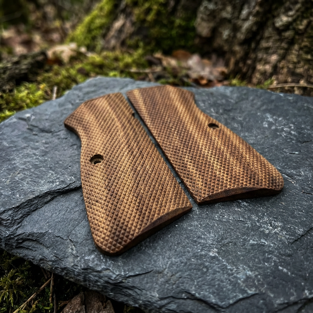 Browning Hi-Power Grips - Full Checkered Light Walnut