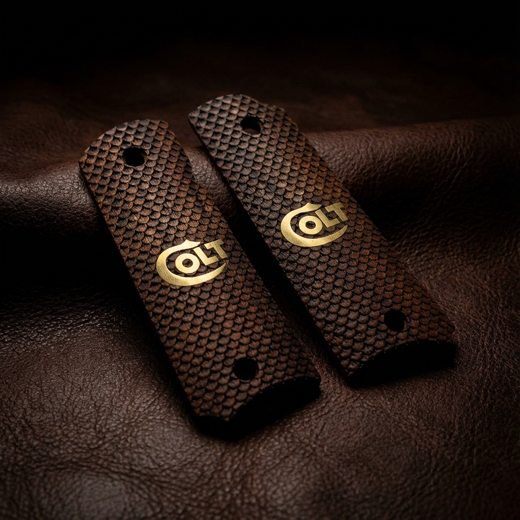 1911 Full Size Grips - FishScale Gold Logo