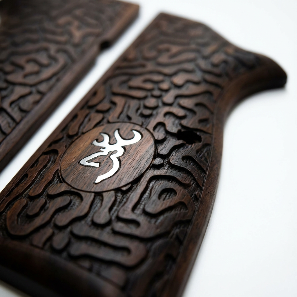 Browning Hi-Power Grips – Labyrinth Silver Logo
