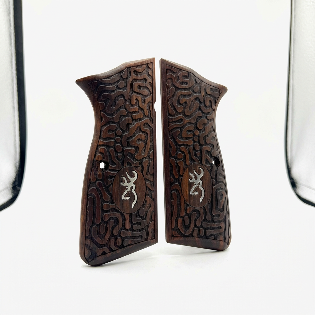 Browning Hi-Power Grips – Labyrinth Silver Logo