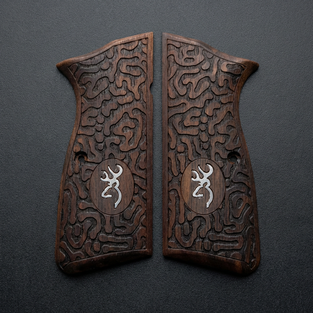 Browning Hi-Power Grips – Labyrinth Silver Logo