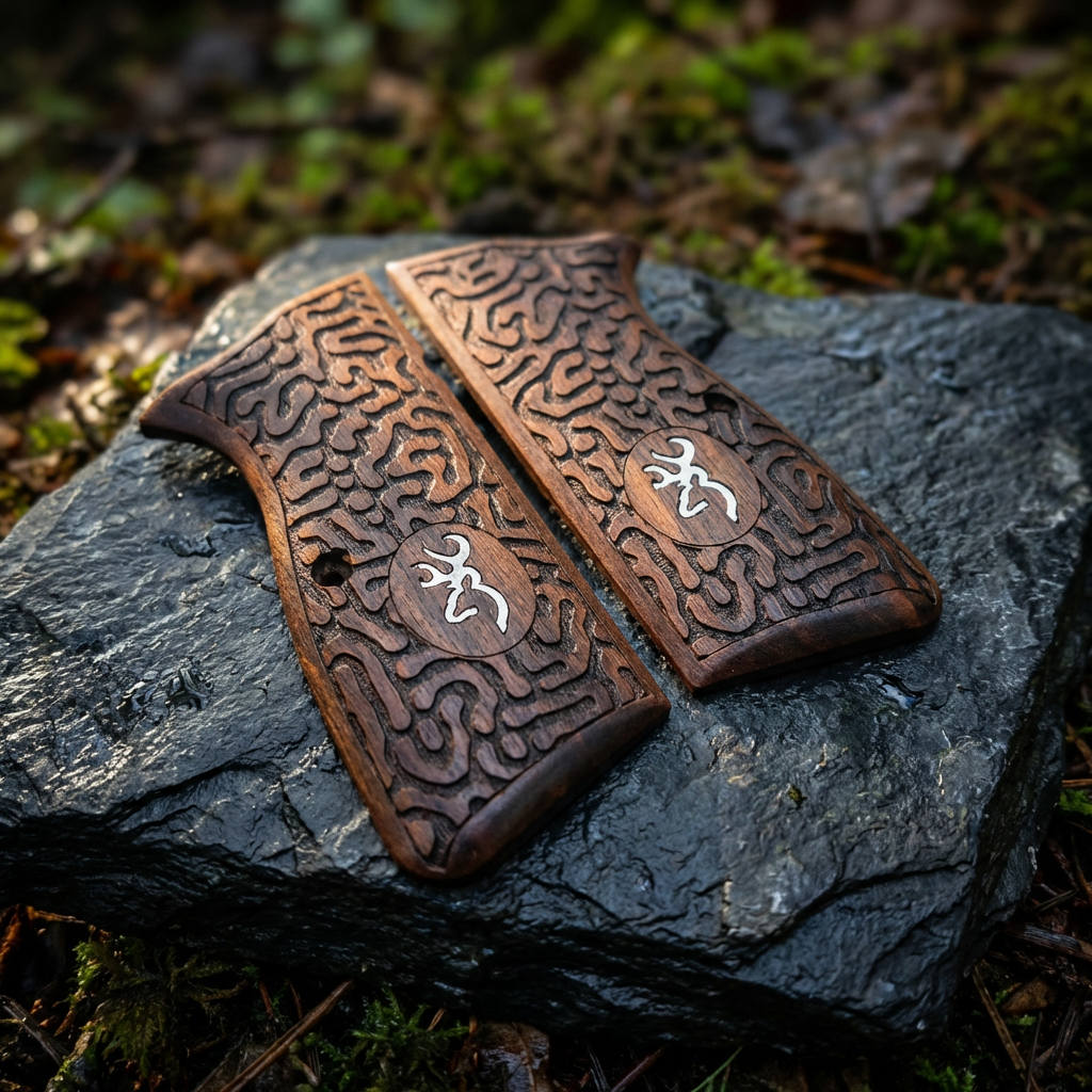 Browning Hi-Power Grips – Labyrinth Silver Logo