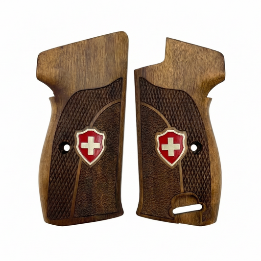 Sig P210 Grips - Swiss Cross Duo Texture (Red) | Dark Walnut