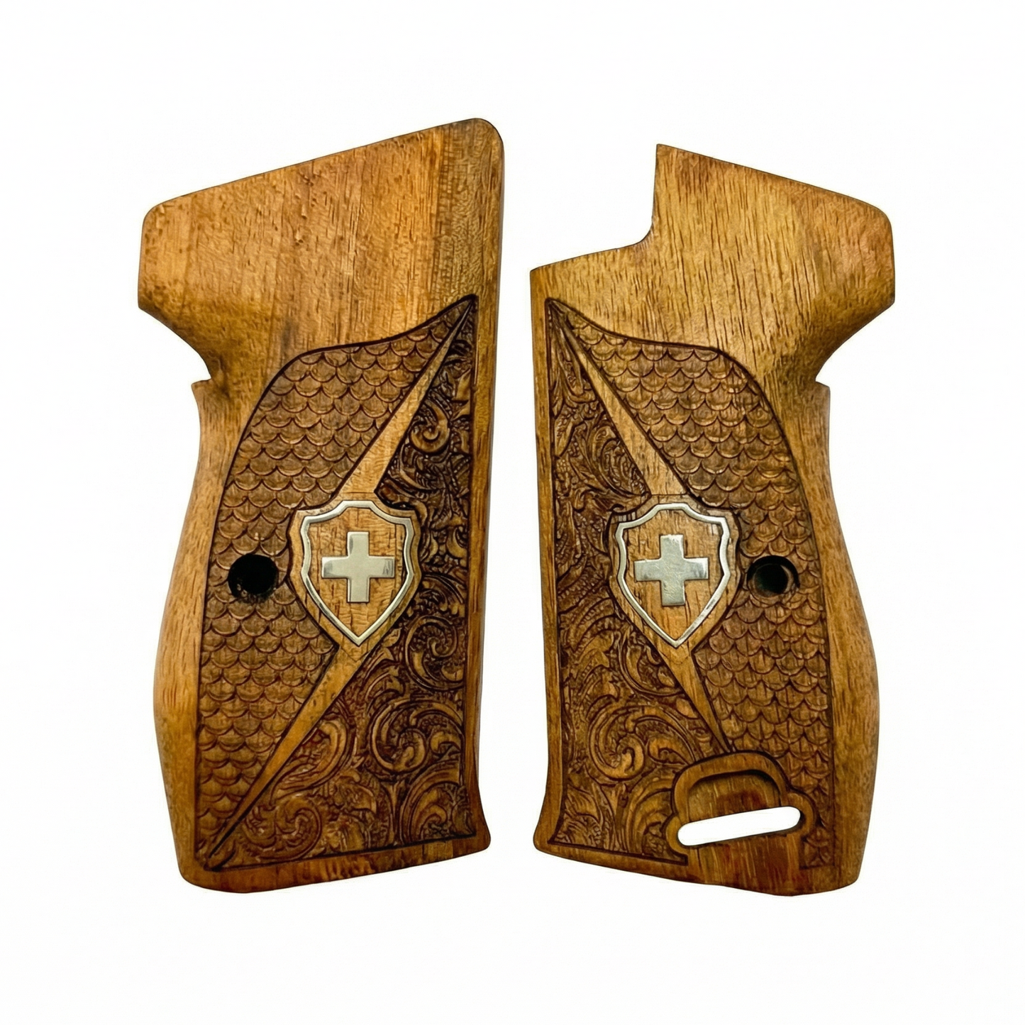 Sig P210 Grips - Swiss Cross FishScale and Floral (Silver)