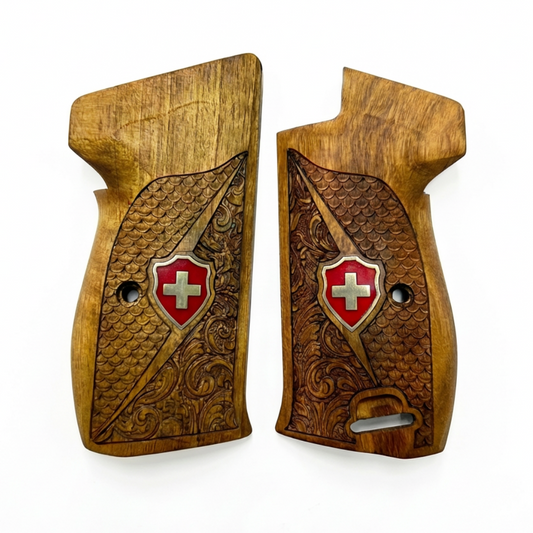 Sig P210 Grips - Swiss Cross FishScale and Floral (Red)