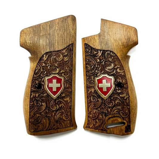 Sig P210 Grips - Swiss Cross Floral Scroll (Red)