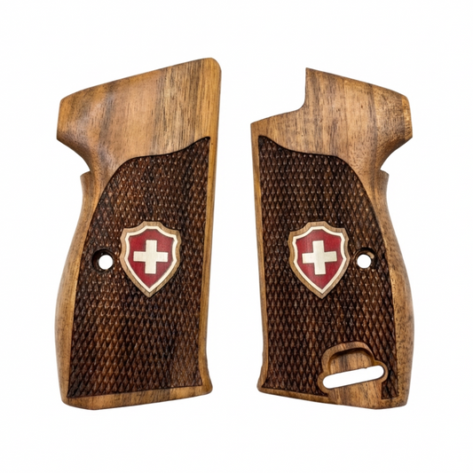 Sig P210 Grips - Checkered Swiss Cross (Red)