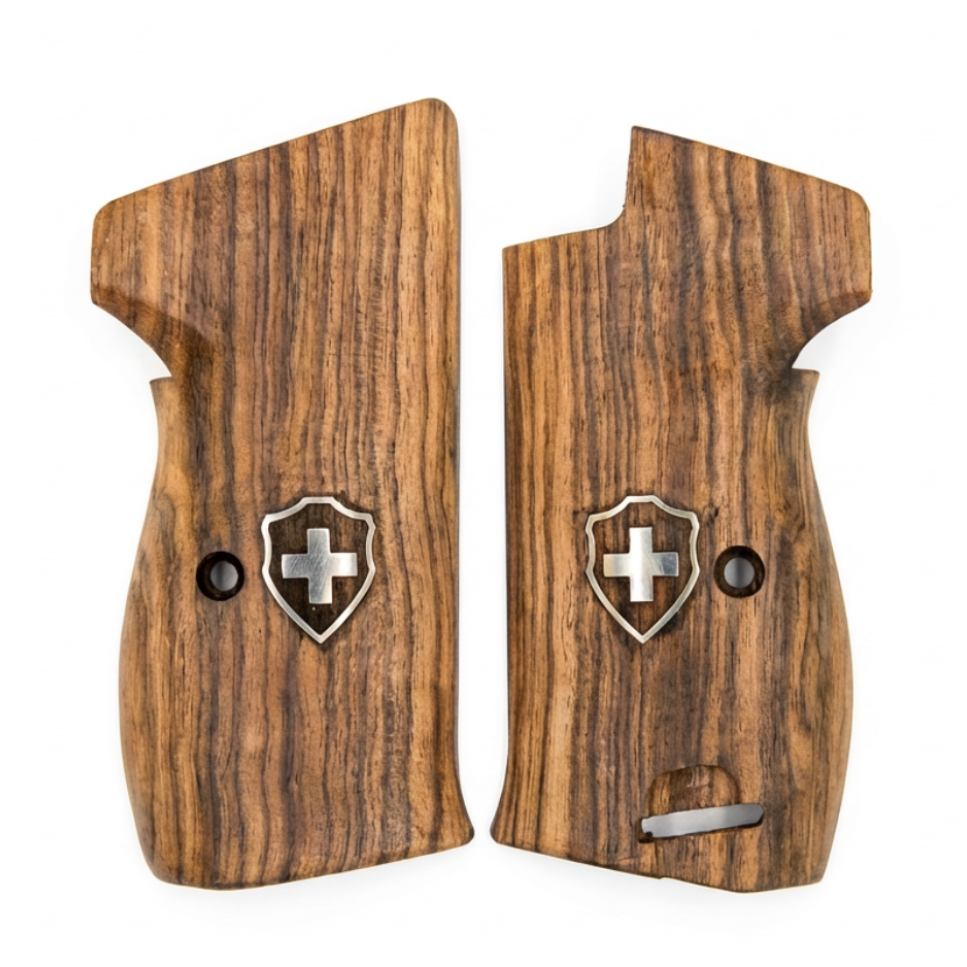 Sig P210 Grips - Vertical Grain Walnut Swiss Cross (Silver)