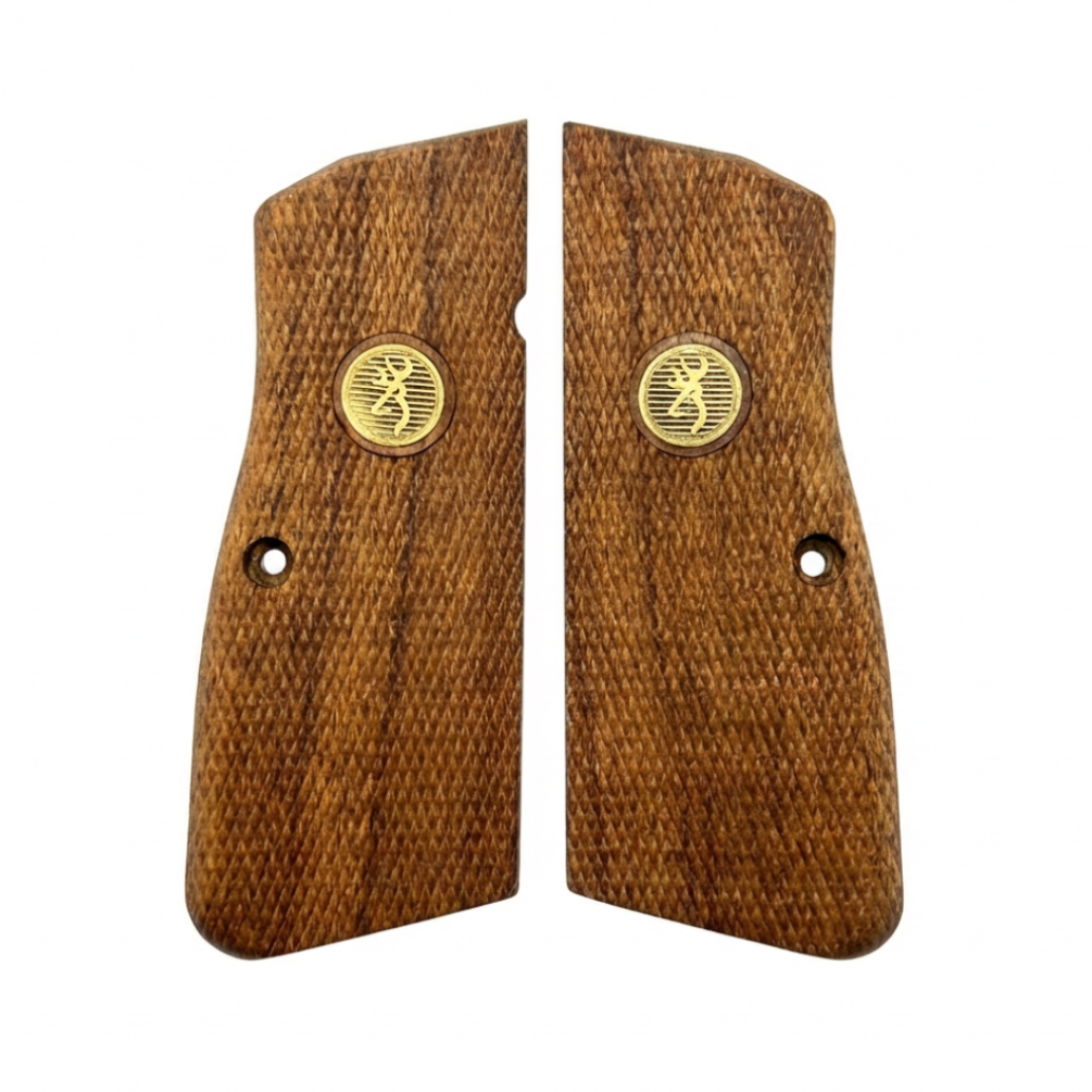 Browning Hi-Power Grips - Checkered Gold Medallion