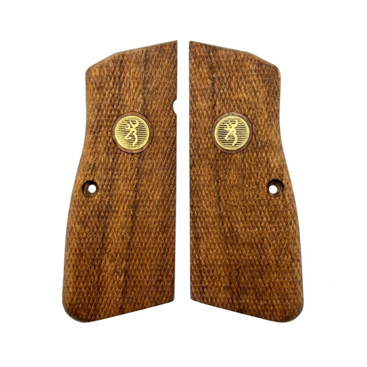Browning Hi-Power Grips - Checkered Gold Medallion
