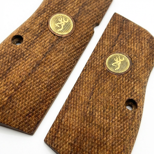 Browning Hi-Power Grips - Checkered Gold Medallion