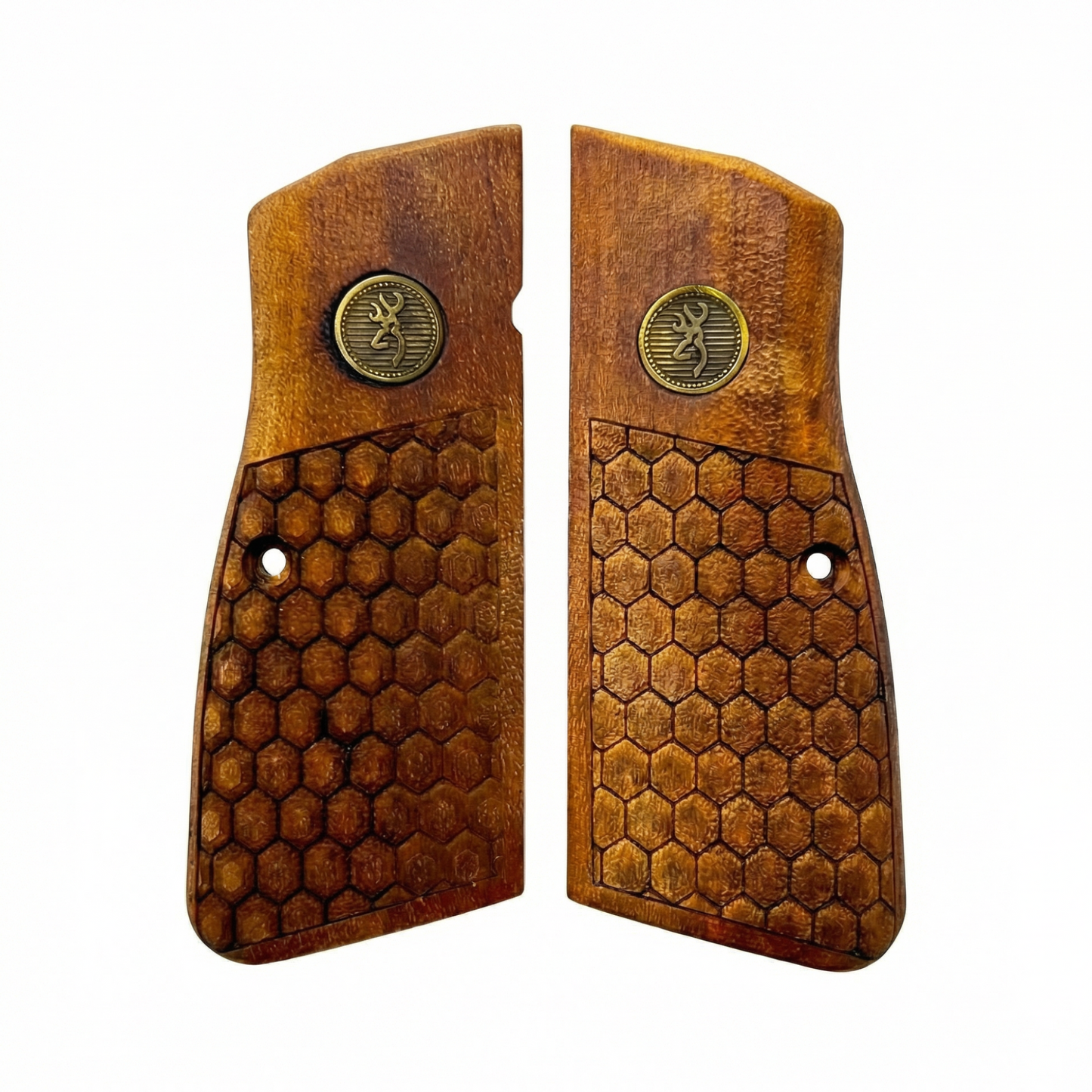 Browning Hi-Power Grips - Half Hex Texture Gold Medallion