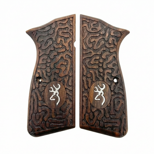 Browning Hi-Power Grips – Labyrinth Silver Logo