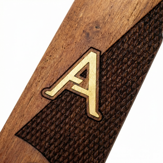 1911 Full Size Grips - Diagonal Duo Texture - Personalized Gold Initial