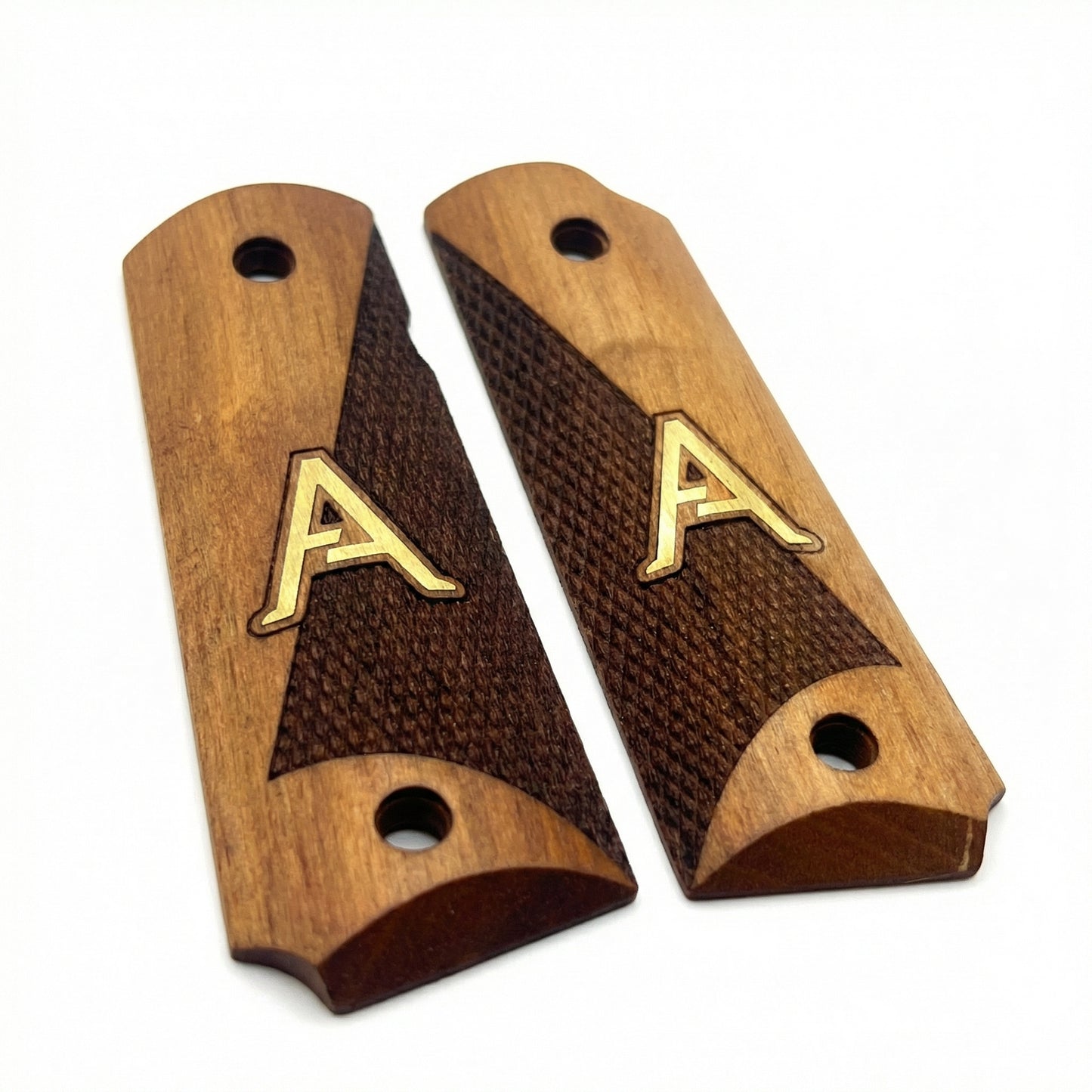 1911 Full Size Grips - Diagonal Duo Texture - Personalized Gold Initial