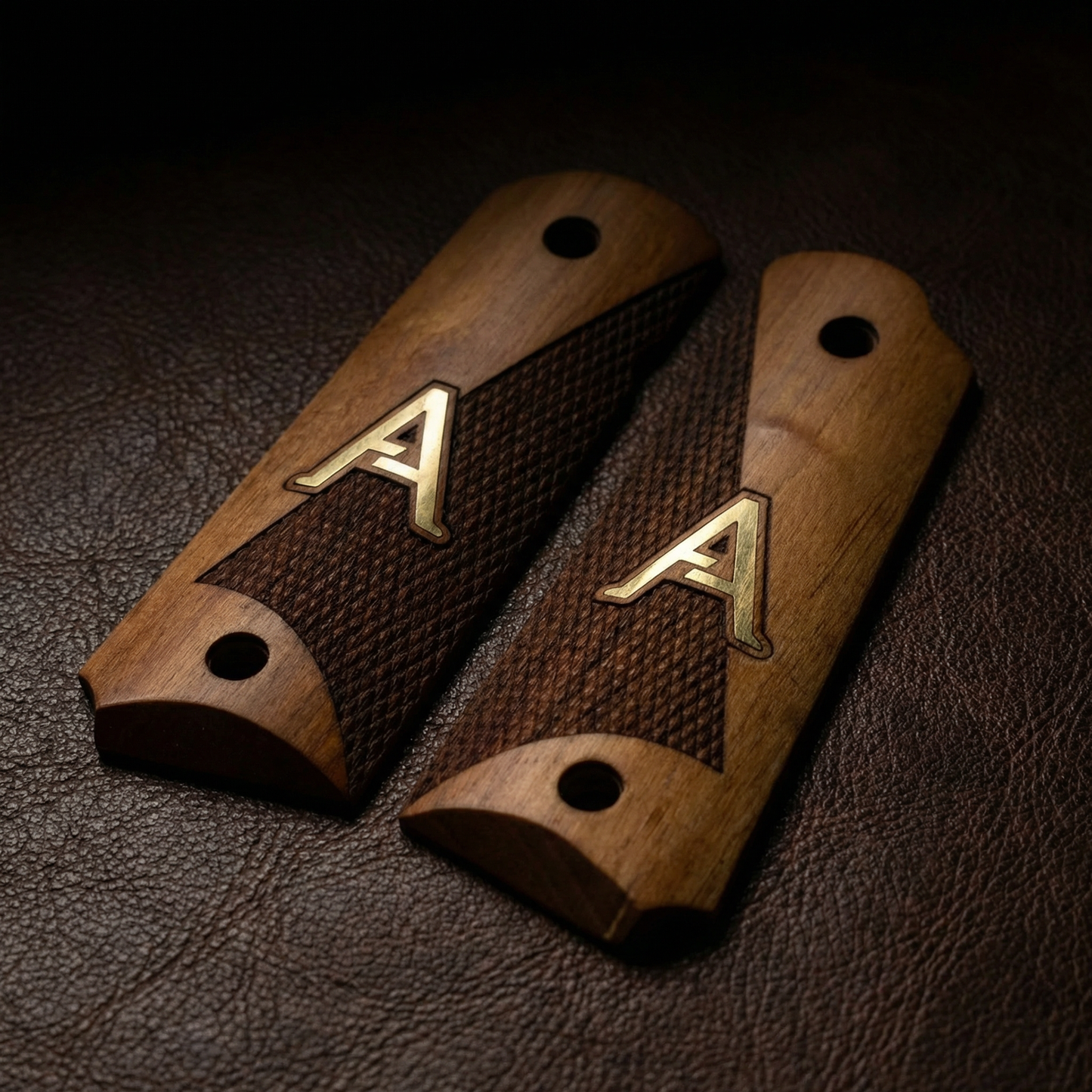 1911 Full Size Grips - Diagonal Duo Texture - Personalized Gold Initial